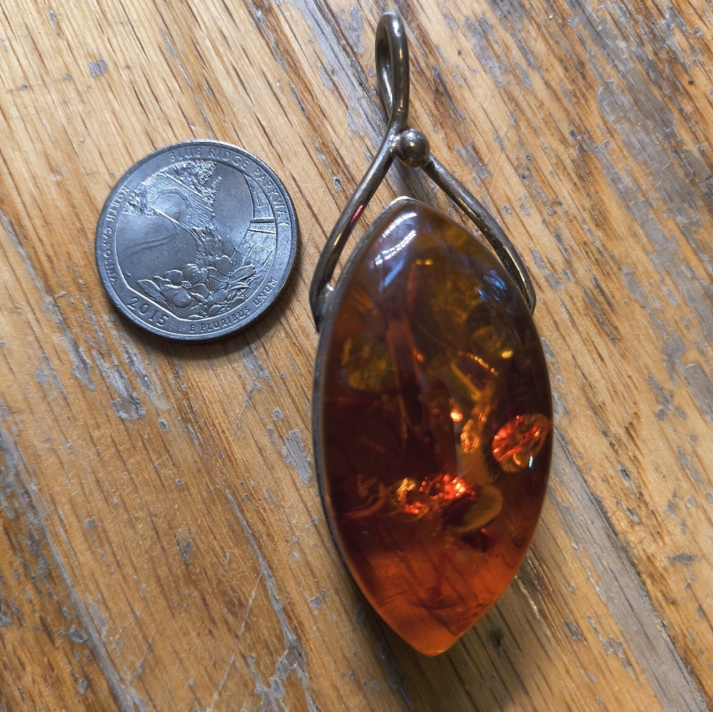 Amber and sterling pendant